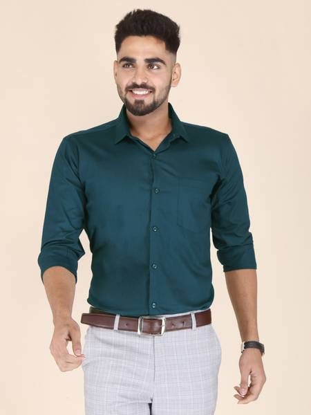 FUBAR Men Solid Formal Blue Shirt