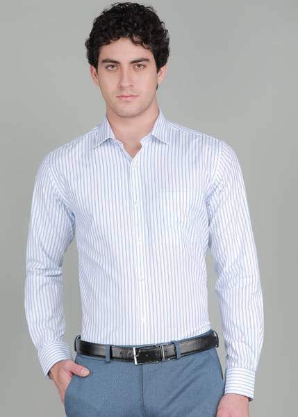 PARK AVENUE Men Striped Formal Blue, White Shirt