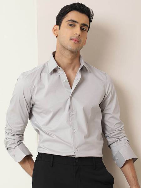 RARE RABBIT Men Solid Casual Grey Shirt