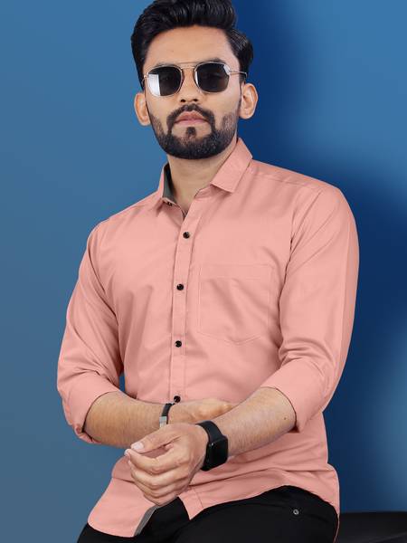 VeBNoR Men Solid Casual Pink Shirt