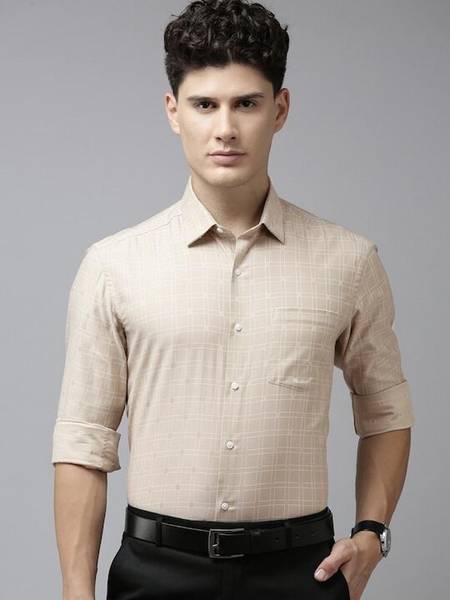 ARROW Men Checkered Formal Beige Shirt