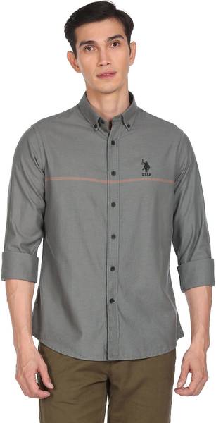 U.S. POLO ASSN. Men Solid Casual Grey Shirt