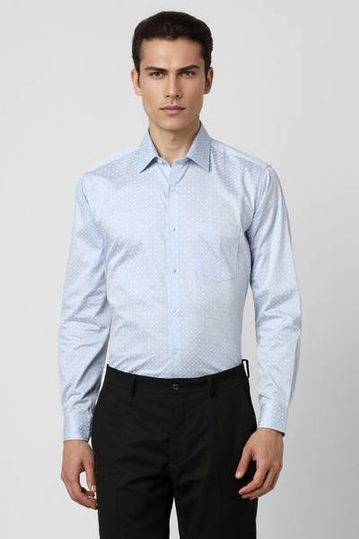 VAN HEUSEN Men Self Design Formal Light Blue, White Shirt