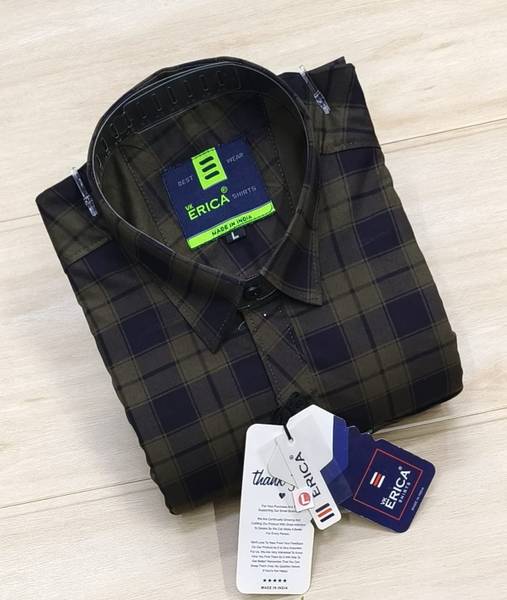 Erica Men Checkered Casual Dark Green, Black Shirt