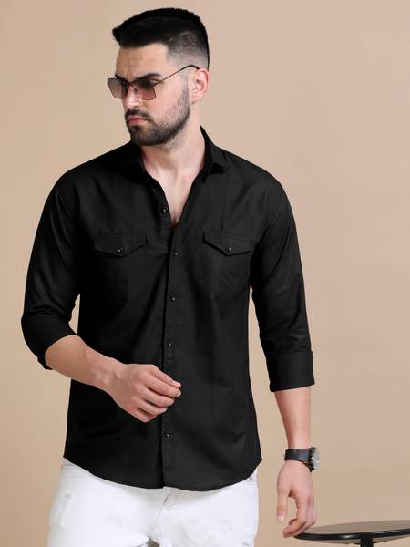 VTEXX Men Solid Casual Black Shirt