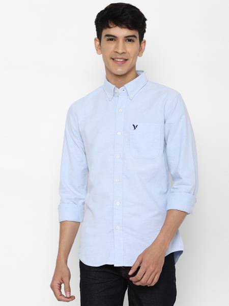 American Eagle Outfitters Men Solid Casual Blue Shirt