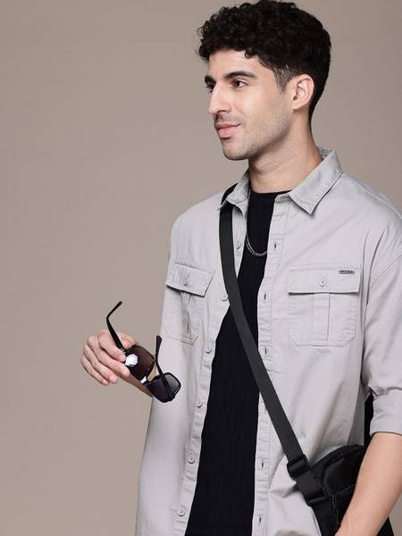 WROGN Men Solid Casual Grey Shirt