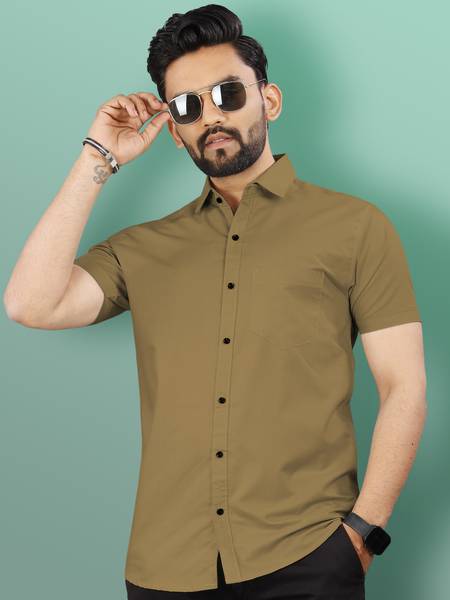 VeBNoR Men Solid Casual Khaki Shirt