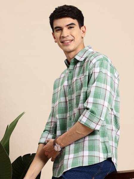 Mast & Harbour Men Checkered Casual Green Shirt
