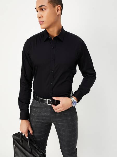 MAX Men Solid Formal Black Shirt