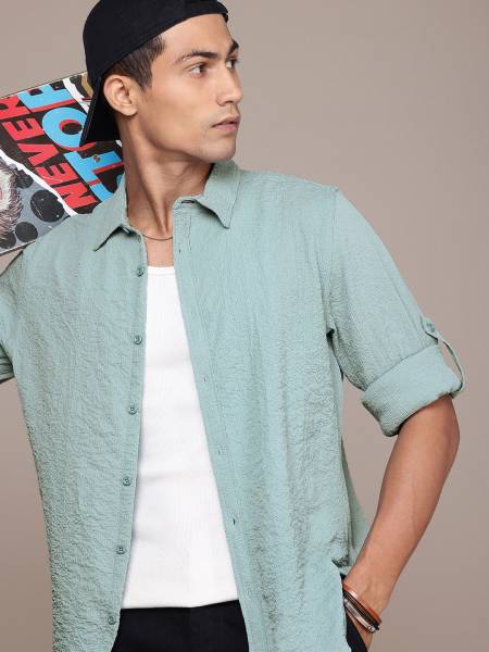 Roadster Men Solid Casual Blue Shirt