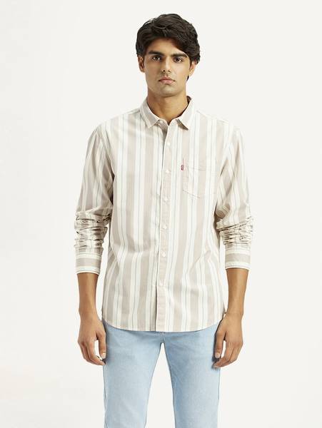 LEVI'S Men Striped Casual Pink, White Shirt