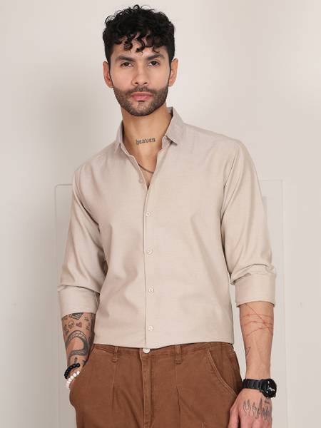 Tanip Men Solid Formal Beige Shirt