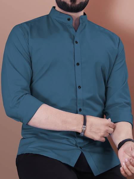 VeBNoR Men Solid Casual Dark Blue Shirt