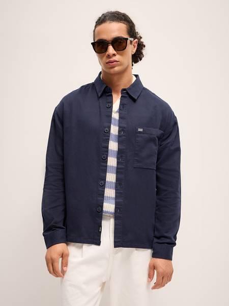 THE BEAR HOUSE Men Solid Casual Blue Shirt
