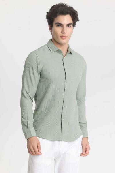 Snitch Men Self Design Casual Green Shirt