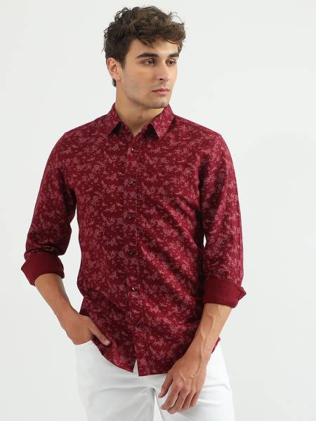 United Colors of Benetton Men Printed Casual Maroon Shirt