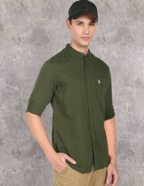 U.S. Polo Assn. Denim Co. Men Solid Casual Dark Green Shirt