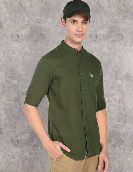 U.S. POLO ASSN. Men Solid Casual Green Shirt