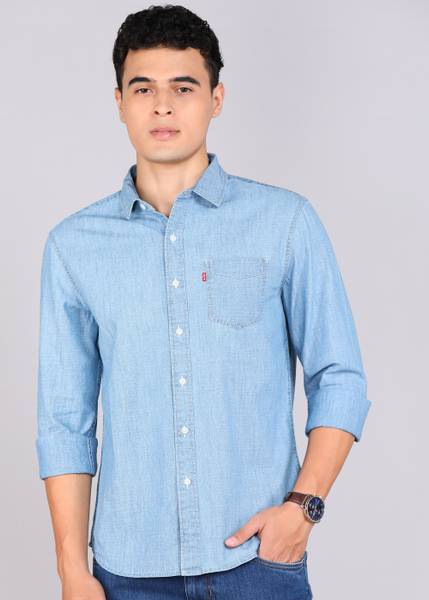 LEVI'S Men Solid Casual Blue Shirt