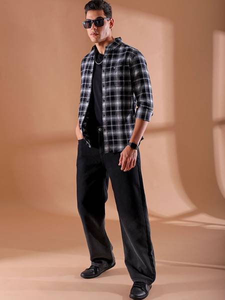 The Indian Garage Co. Men Checkered Casual Black Shirt