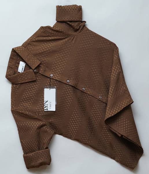 N AND J Men Self Design Casual Brown Shirt