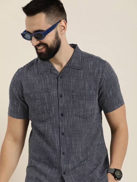 HERE&NOW Men Striped Casual Blue Shirt