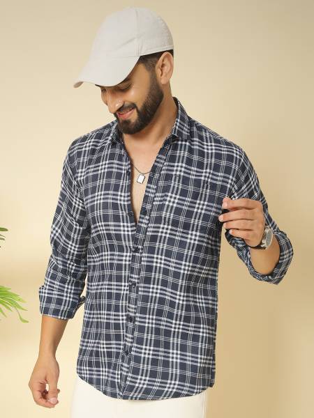 youth first Men Checkered Casual Dark Blue, White Shirt