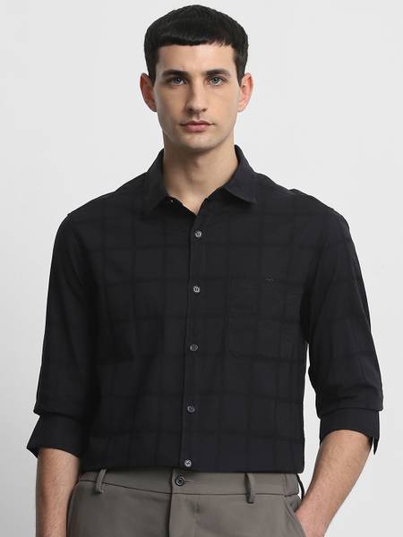 MUFTI Men Checkered Casual Black Shirt