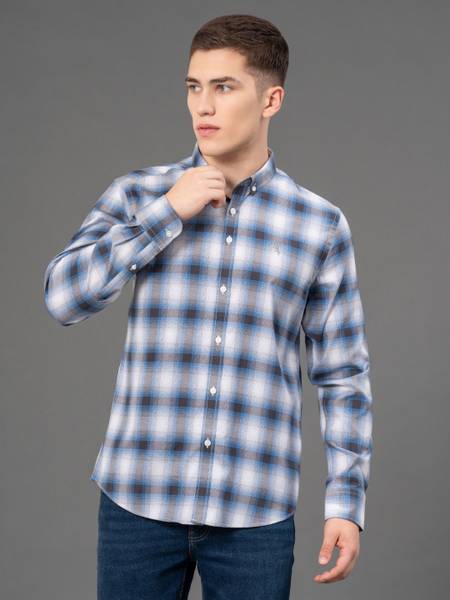 RED TAPE Men Checkered Casual Blue Shirt