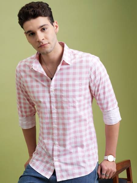 HIGHLANDER Men Checkered Casual Pink, White Shirt