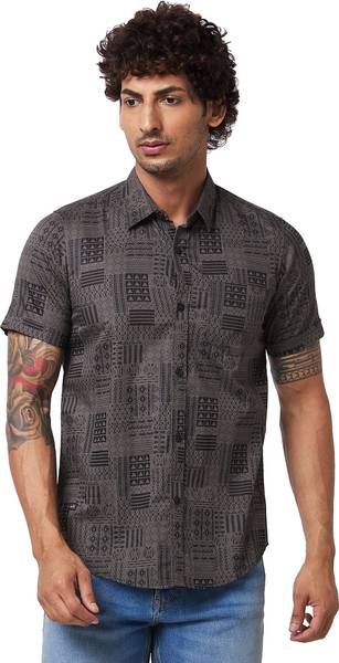 Spykar Men Printed Casual Black, Grey Shirt