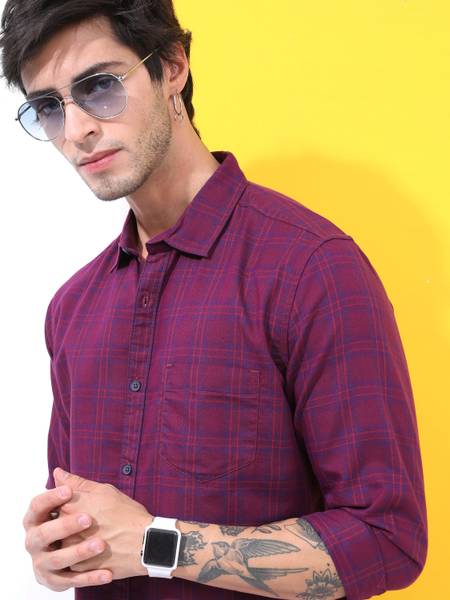 HIGHLANDER Men Checkered Casual Blue, Red, Pink Shirt