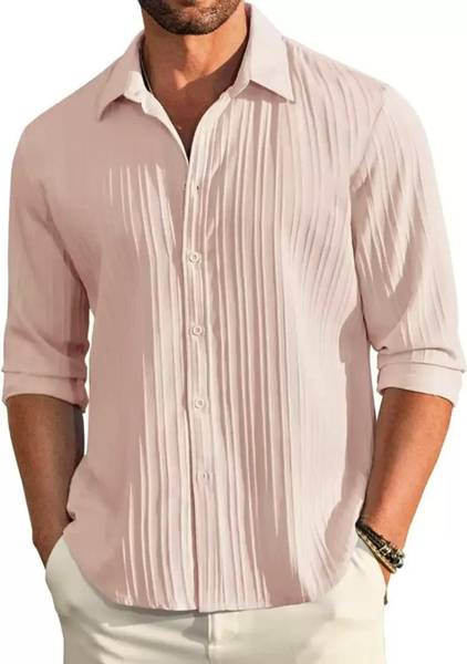 DIMMY Men Self Design Casual Pink Shirt