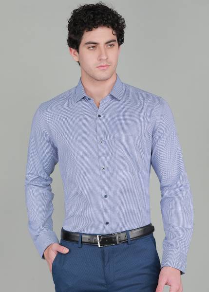 PARK AVENUE Men Self Design Formal Dark Blue Shirt