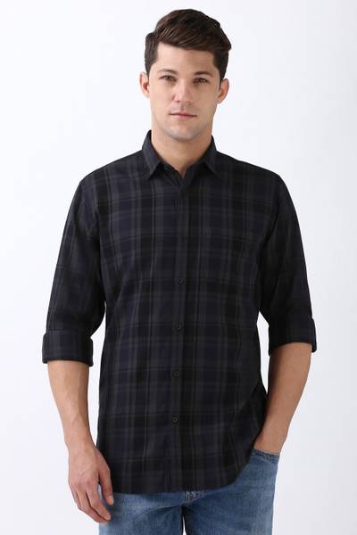 PETER ENGLAND Men Checkered Casual Black Shirt