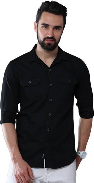 CAZZBA Men Solid Casual Black Shirt