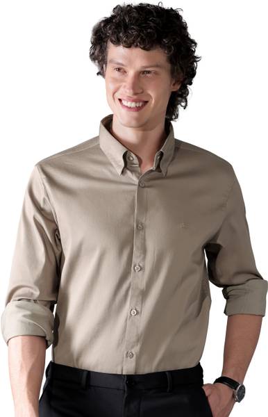 BEYOUNG Men Solid Formal Beige Shirt