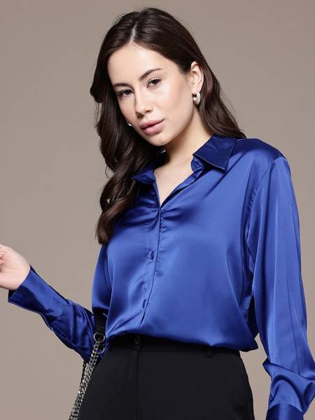 French Connection Women Solid Casual Blue Shirt