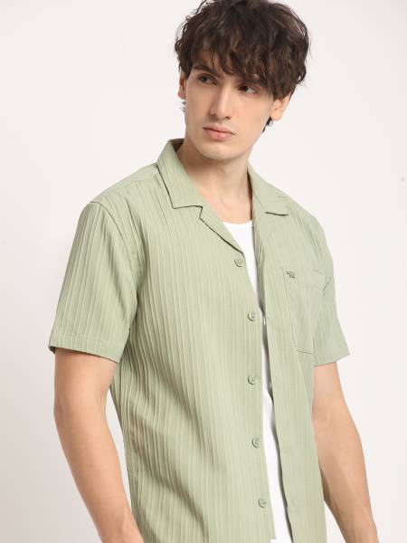 THE BEAR HOUSE Men Self Design Casual Green Shirt