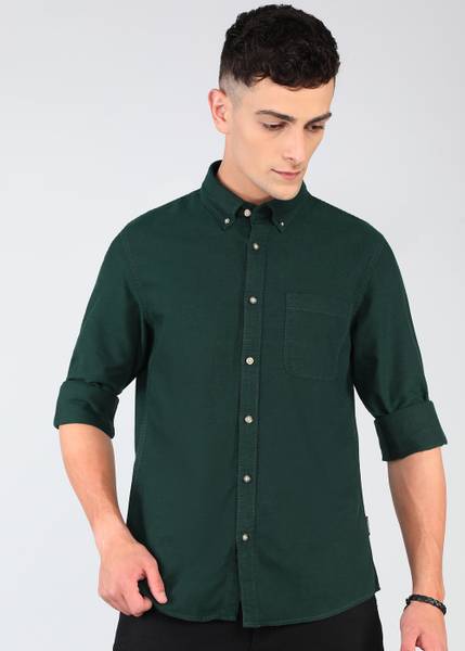 FLYING MACHINE Men Solid Casual Green Shirt