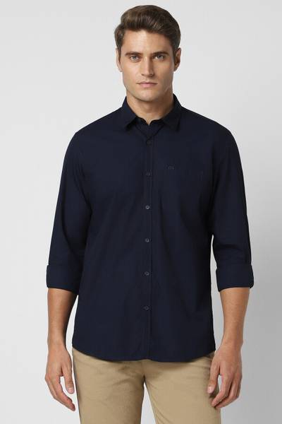 PETER ENGLAND Men Solid Casual Dark Blue Shirt