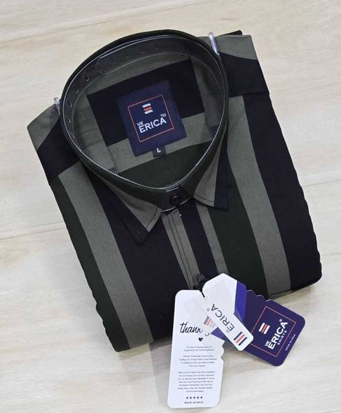 Erica Men Striped Casual Dark Green Shirt