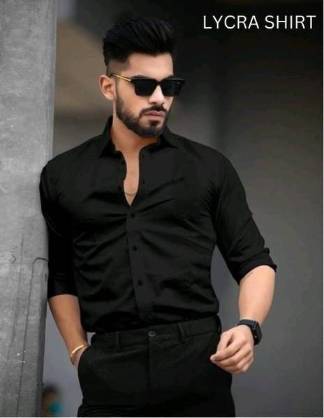 Black Deer Men Solid Casual Black Shirt