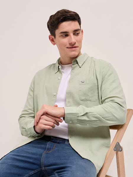 THE BEAR HOUSE Men Solid Casual Green Shirt