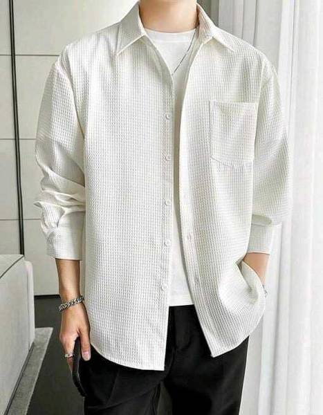 Deepfabfashion Men Self Design Casual White Shirt