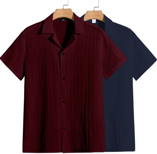 METRONAUT Men Self Design Casual Maroon, Dark Blue Shirt