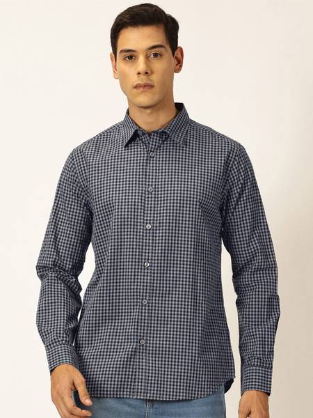 HARVARD Men Checkered Casual Dark Blue Shirt