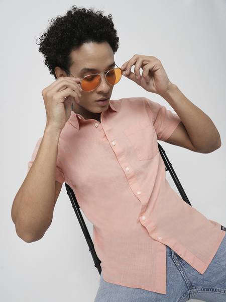 JACK & JONES Men Solid Casual Orange Shirt