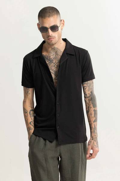 Snitch Men Solid Casual Black Shirt